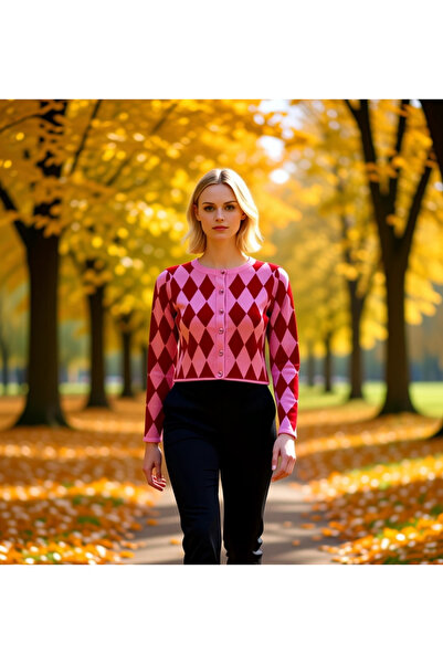 BENERLY Women's Cropped Diamond Pattern Jacquard Buttoned Knit Cardigan: a Ch...