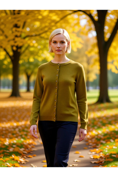 BENERLY سترة نسائية بأزرار وياقة دائرية وأكمام طويلة وقصة عادية، قطعة تريكو ل...