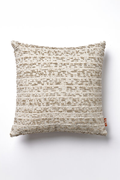 THE KUN Şönilli Çizgi Efektli Yumuşak Tuşeli Kırlent Kılıfı-Krem 45x45cm