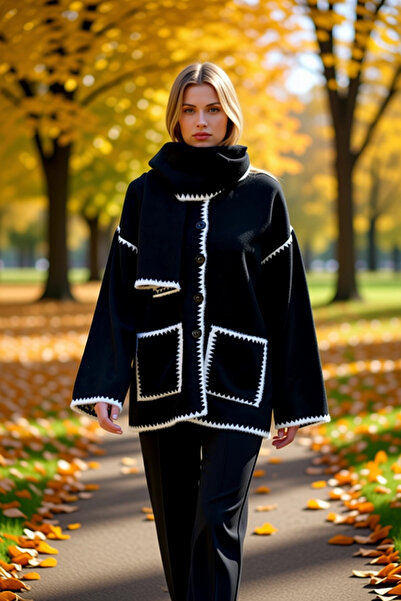 BENERLY Women's Wide Fit Scarf Knitwear Cardigan Soft Textured Contrast Stitc...