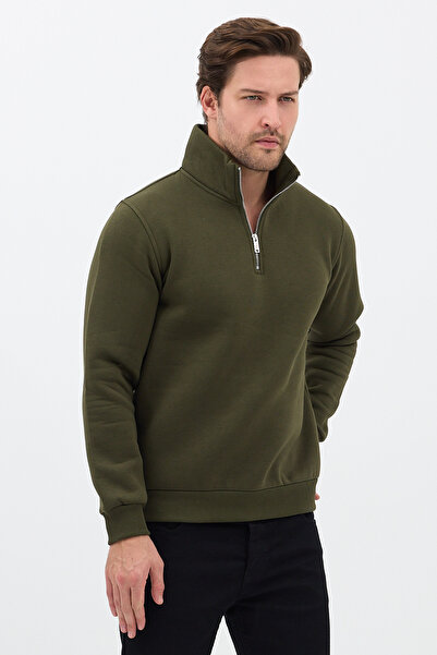 JBC Unisex Relax Fit Comfortable Cut Cotton Half Zipper Stand Collar Sweatshirt