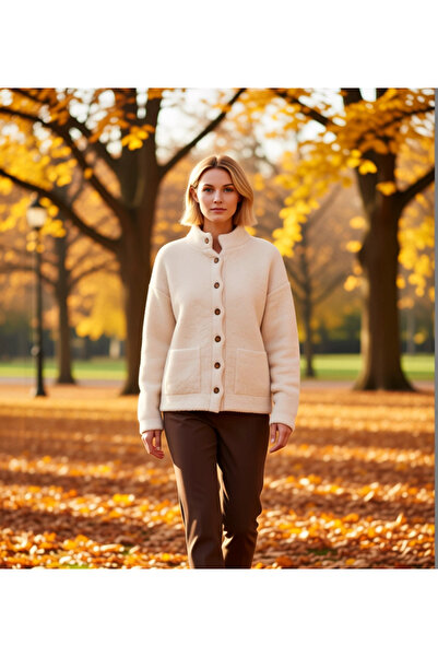 BENERLY Women's Boucle Textured Yarn Wide-Fit Buttoned Knitwear Cardigan Styl...