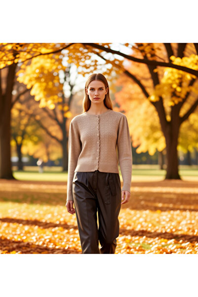 BENERLY Comfortable Long-Sleeved Knit Cardigan with Lace-Like Knit Textures t...