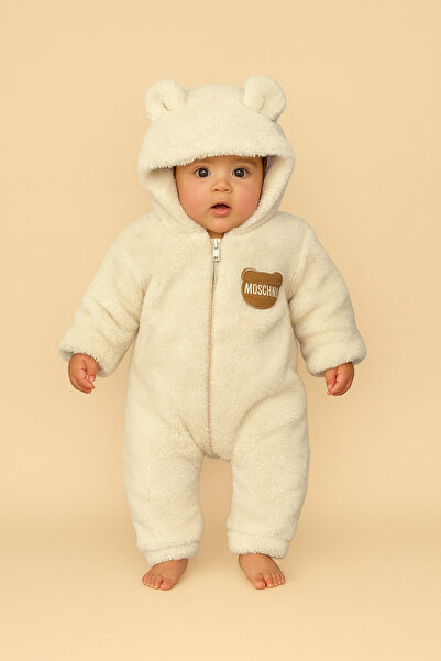 BEBEXO KIDS Wellsoft Unisex Kapüşonlu Fermuarlı Patiksiz Peluş Tulum | 0-3/3-...