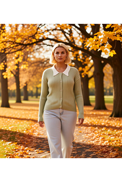 BENERLY Women's Stylish Corded Fabric Woven Shirt Collar Detailed Buttoned Lo...