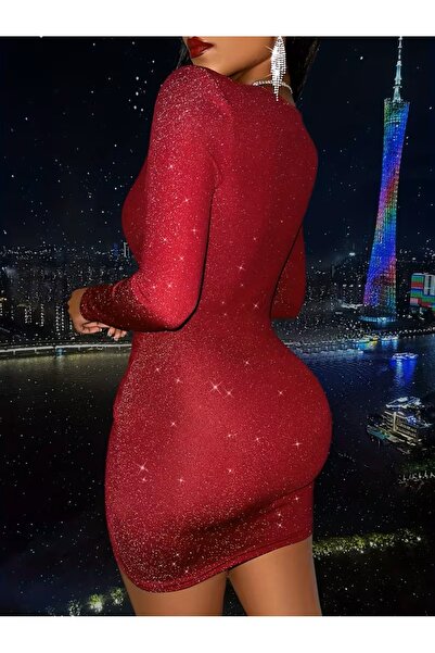 Lacis Κόκκινο φόρεμα με μακρυμάνικο κορδόνι διπλό πέτο και κομμένο στο κάτω μέρος διπλό πέτο