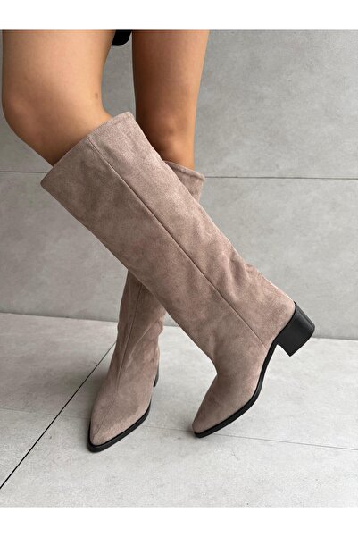 Elvinin Tarzı Wenky Mink Suede XL Cut Flat Sole Riding Boots