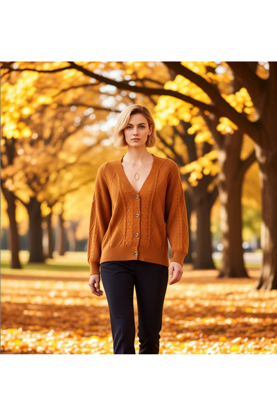 BENERLY Women's V-Neck Low Sleeve Hair Knit and Diamond Pattern Buttoned Knit...