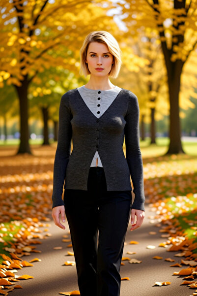 BENERLY Women's Bodycon V-Neck Long Sleeve Ribbed Knitwear Cardigan Button De...