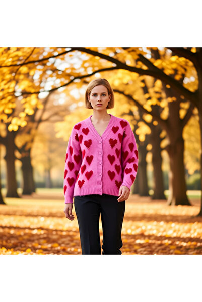 BENERLY Γυναικεία ζακέτα πλεκτό με μαλακά κουμπιά, σχέδιο καρδιάς, με κουμπιά...