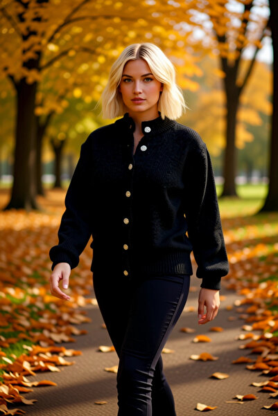 BENERLY Cardigan de damă, antracit, cu detalii din piatră, cu nasturi, croial...