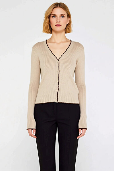 BENERLY Cardigan tricotat cu decolteu în V și detalii contrastante pentru fem...