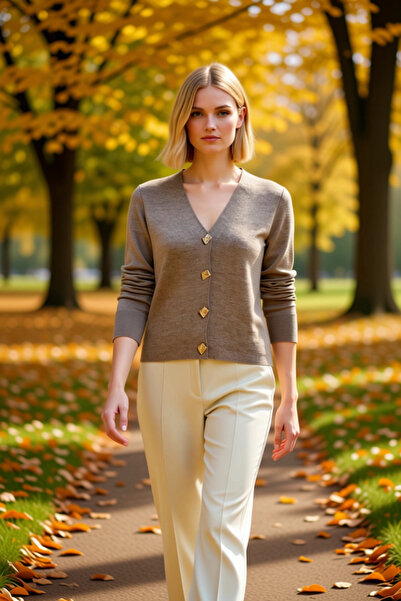 BENERLY Women's Color Block V-Neck Long Sleeve Button Detailed Knitwear Cardi...