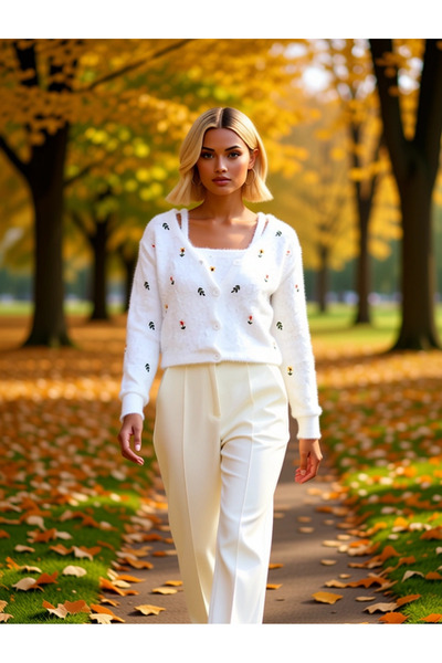 BENERLY Women's Embroidered V-Neck Knitwear Cardigan Set Functional Durable Q...