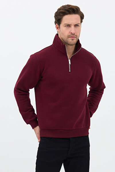 JBC Unisex Relax Fit Comfortable Cut Cotton Half Zipper Stand Collar Sweatshirt