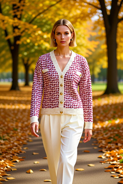 BENERLY Women's Patterned V-Neck Low-Sleeve Comfortable Fit Stylish Buttoned ...