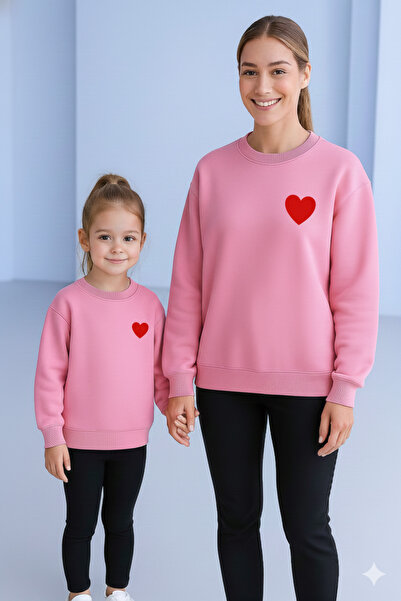 LiyAdaCo LiyAda oversized Mother Daughter Heart με τύπωμα Συνδυασμός ροζ φούτ...