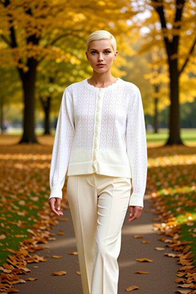 BENERLY Comfortable Long-Sleeved Knit Cardigan with Lace-Like Knit Textures t...