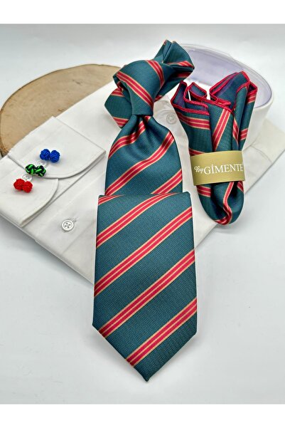 Gutiero Classic Tie with Green Striped Handkerchief
