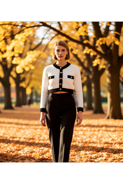 BENERLY Women's Cropped Beard-Like Yarn Detailed Jacket-Looking Knitwear Card...