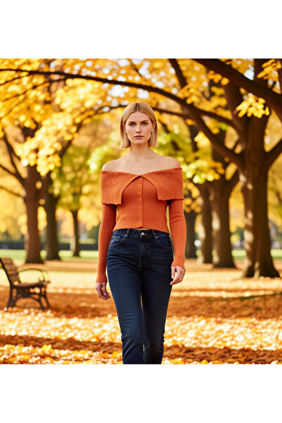 BENERLY Women's Crop Corded Fabric Knitwear Cardigan Carmen Collar Detailed B...