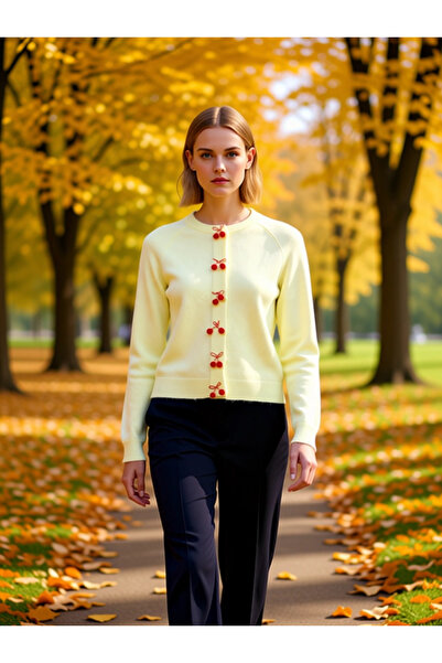 BENERLY Ženski okrugla kragna raglan rukav sa detaljima u boji trešnje i kopč...