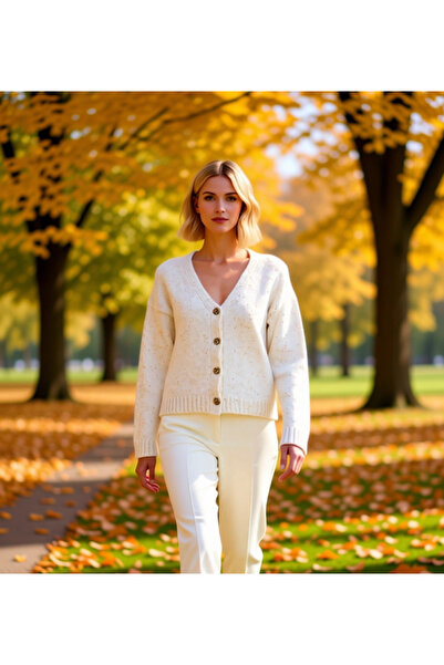 BENERLY Women's Sequined Yarn Textured Button Detailed Knitwear Cardigan Offe...