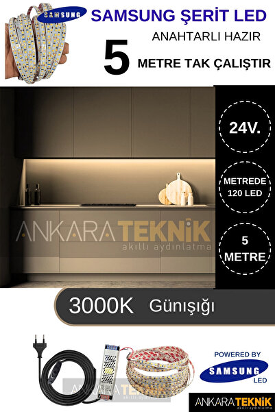ankarateknik Samsung 24 Volt 5 Metre Mutfak Dolabı Şerit Led/ On-Off / Tak ça...