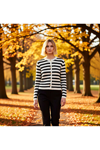 BENERLY Tricotaj pentru femei, cu textură moale, cu dungi, cu gât turnat, cu ...