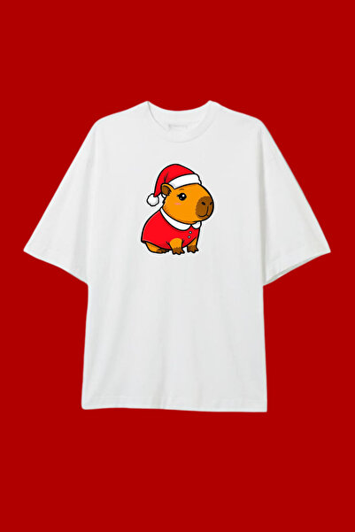 Dupe Design Capybara New Year Printed Oversized White T-Shirt