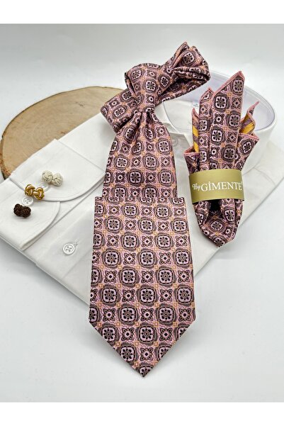 Gutiero Classic Tie with Pink Patterned Handkerchief