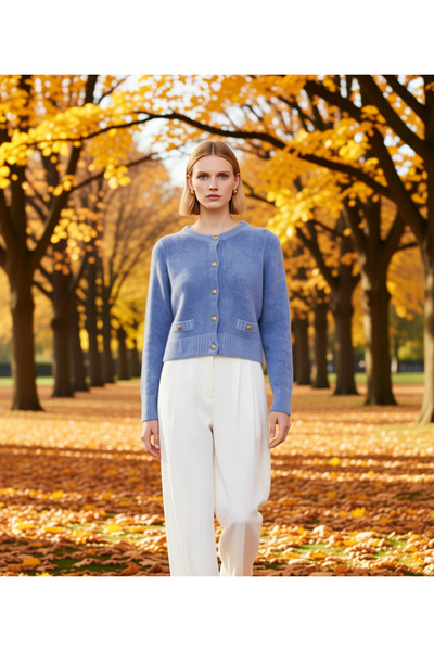 BENERLY Women's Premium Yarn Crop Knit Cardigan with Pocket Detail, Buttoned ...