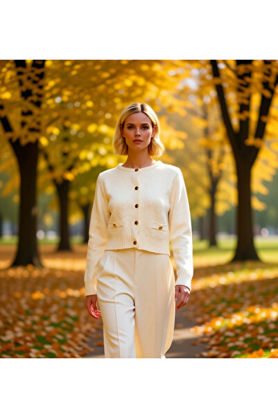 BENERLY كارديجان نسائي فاخر من التريكو بتصميم قصير مع جيب وتفاصيل أزرار وأكما...