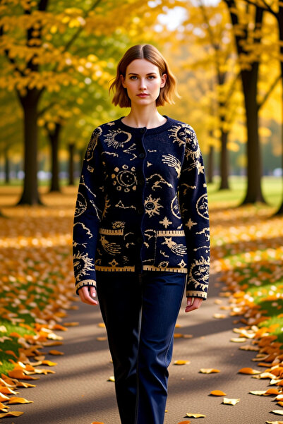 BENERLY Women's Soft Textured Wide Fit Astrology Pattern Long Sleeve Knitwear...