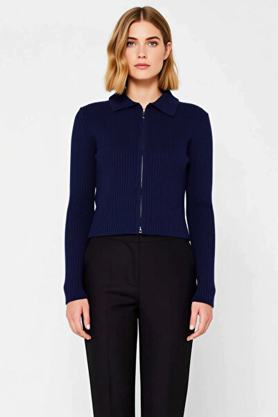 BENERLY Women's Soft Textured Corded Fabric Crop Zippered Knitwear Cardigan P...