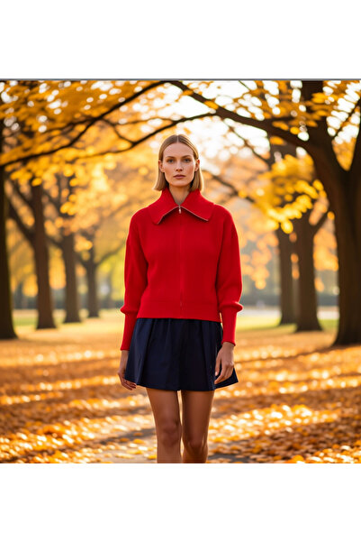 BENERLY Women's Wide-Fit Turn-Down Collar Zippered Knitwear Cardigan Long-Sle...