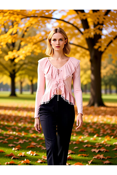 BENERLY كارديجان نسائي أنيق ومريح بتفاصيل كشكشة مميزة وياقة على شكل V وأكمام ...