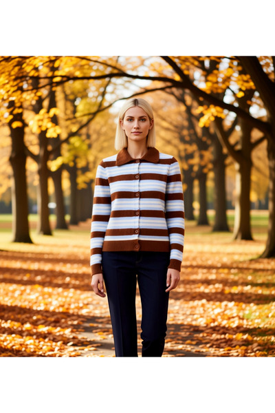 BENERLY Women's Polo Neck Buttoned Knit Cardigan with a Modern Cut Is Ready t...