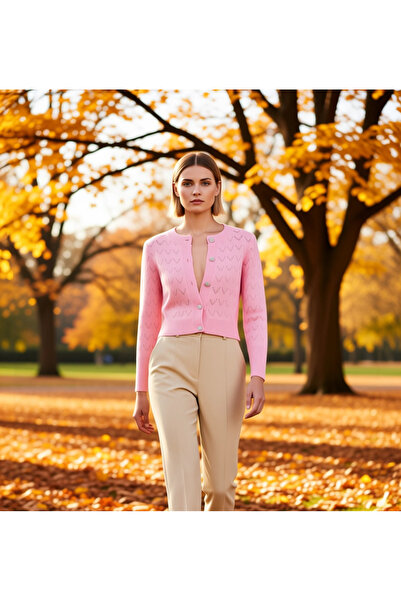 BENERLY Tricotaj de damă cu model zig-zag ajurat, cu gât turnat, mânecă lungă...