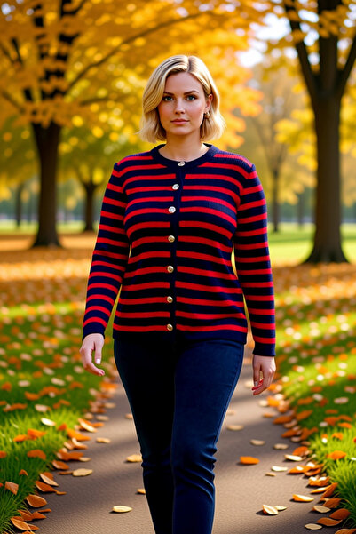 BENERLY سترة نسائية مخططة من التريكو، تصميم مريح، أكمام طويلة، تصميم أنيق بأز...