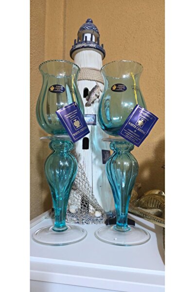 MURANO Italian Stamped White Cristal Candlestick Set 38 cm Size