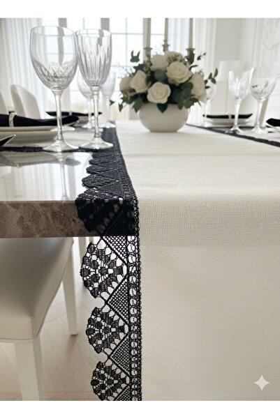 Durushe Carla Black Lace Framed Runner + Set of 2 Napkins – Modern & Classic Elegance