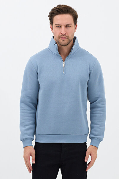 JBC Unisex Relax Fit Comfortable Cut Cotton Half Zipper Stand Collar Sweatshirt