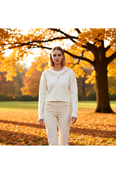 BENERLY Cardigan tricotat cu glugă și fermoar pentru femei, cu detalii din tr...