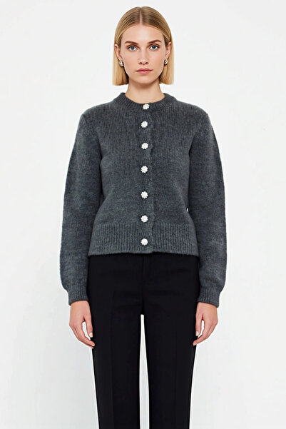 BENERLY Women's Soft Textured Jewel Button Crop Knit Cardigan, an Elegant Cho...