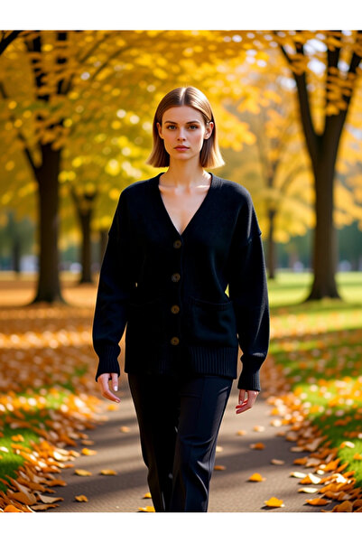 BENERLY Women's Oversized Thessaloniki Knitwear Cardigan V-Neck Low Armhole P...