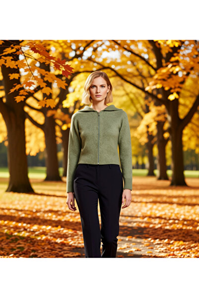 BENERLY سترة نسائية محبوكة بسحاب بغطاء رأس مصنوعة من نسيج محبوك بتفاصيل محبوك...