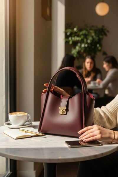 ROYAL LADYS حقيبة يد نسائية – حقيبة يد بتفاصيل قفل |   مع إكسسوارات ذهبية، محفظة داخلية كاملة الحجم، حزام طويل