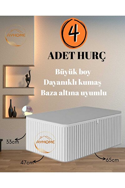 AYHOME 4 Adet - Antrasit Çizgili Büyük Boy Baza Altı Ve Çekyat Tipi Hurç 65 X...