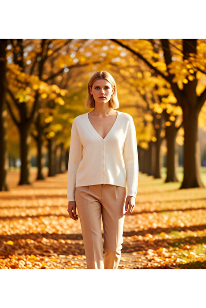 BENERLY Women's Soft Textured V-Neck Buttoned Regular Fit Long Sleeve Knit Ca...